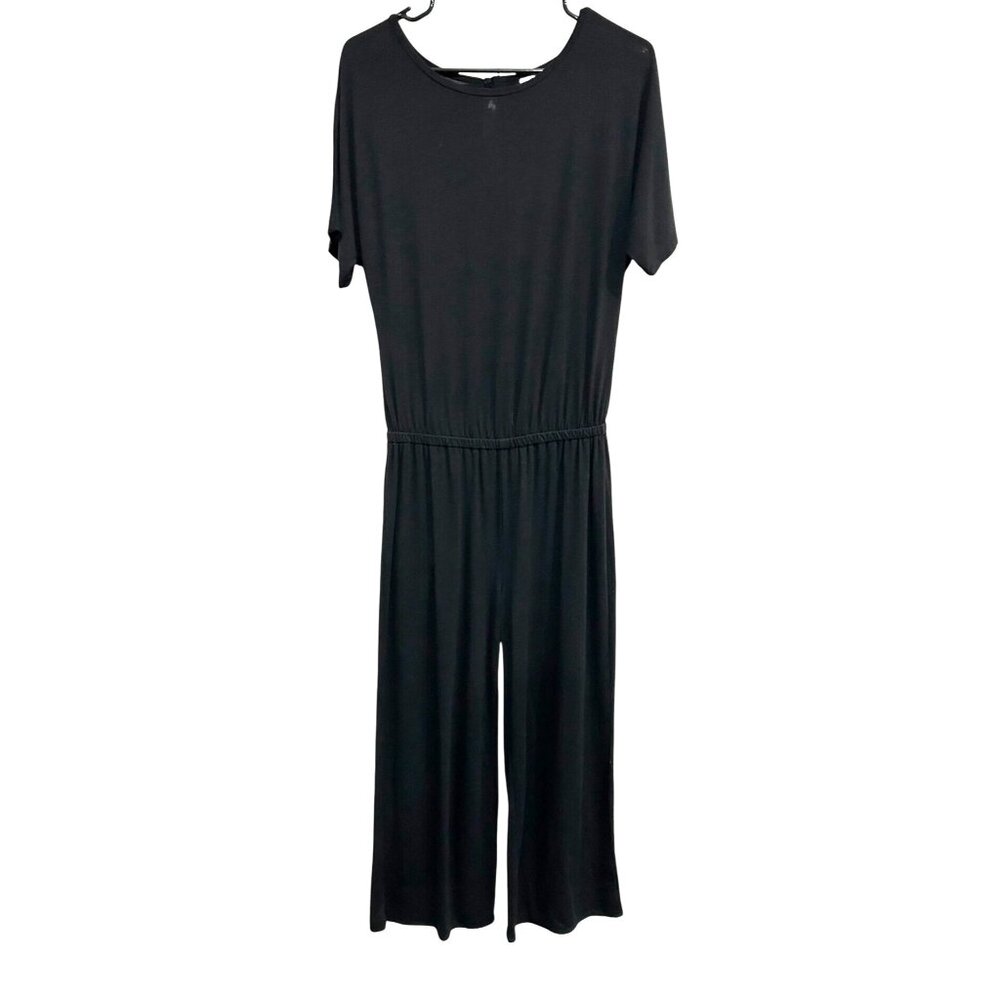 Alison Brittney Womens Black Jumpsuit Size S Elastic Waist Short Sleeve